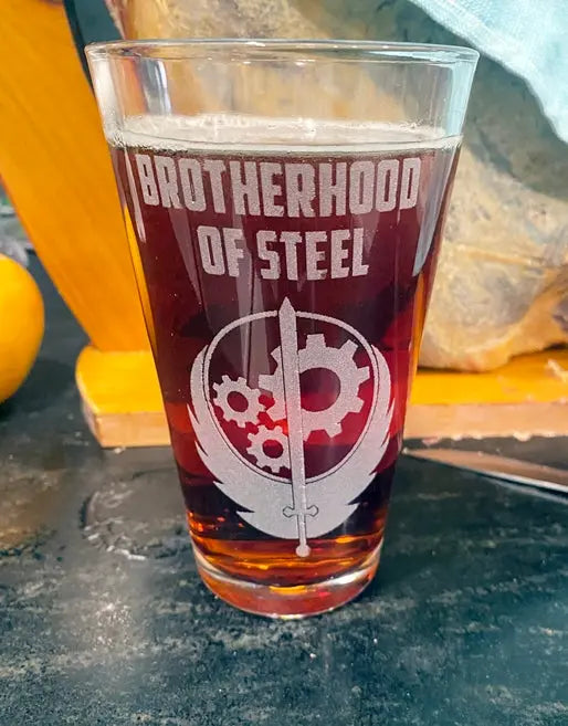 Brotherhood of Steel Fallout Beer Pint Glass - Geek House Creations