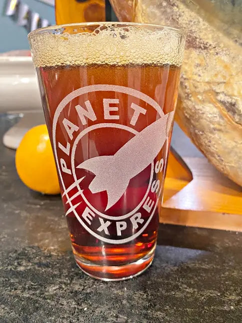 Planet Express Futurama Beer Pub Pint Glass with rocket