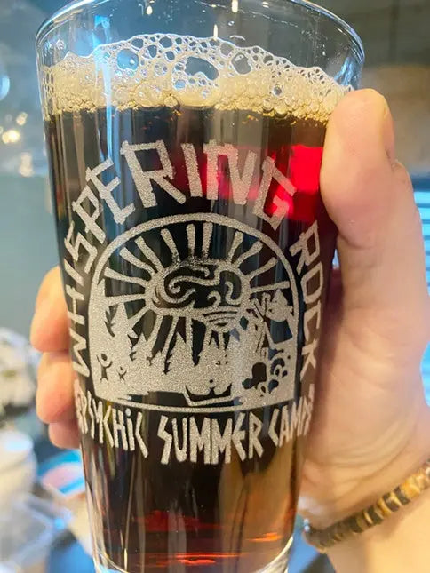 Whispering Rock Summer Camp Psychonauts Pint Glass, Geek Drinkware - Geek House Creations