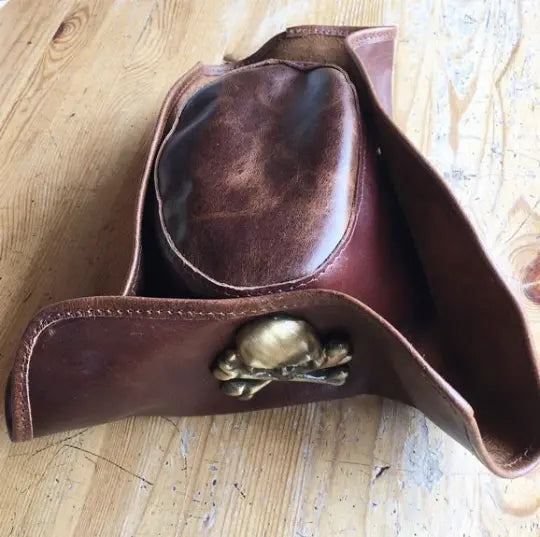 Real Leather Pirate tricorn hat with skull and crossbones - Geek House Creations