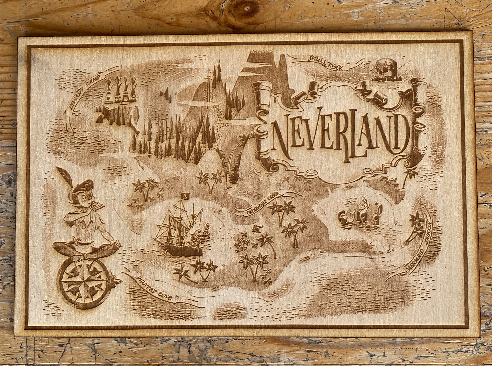 Neverland Peter Pan Inspired Map Wall Art, woodwork - Geek House Creations