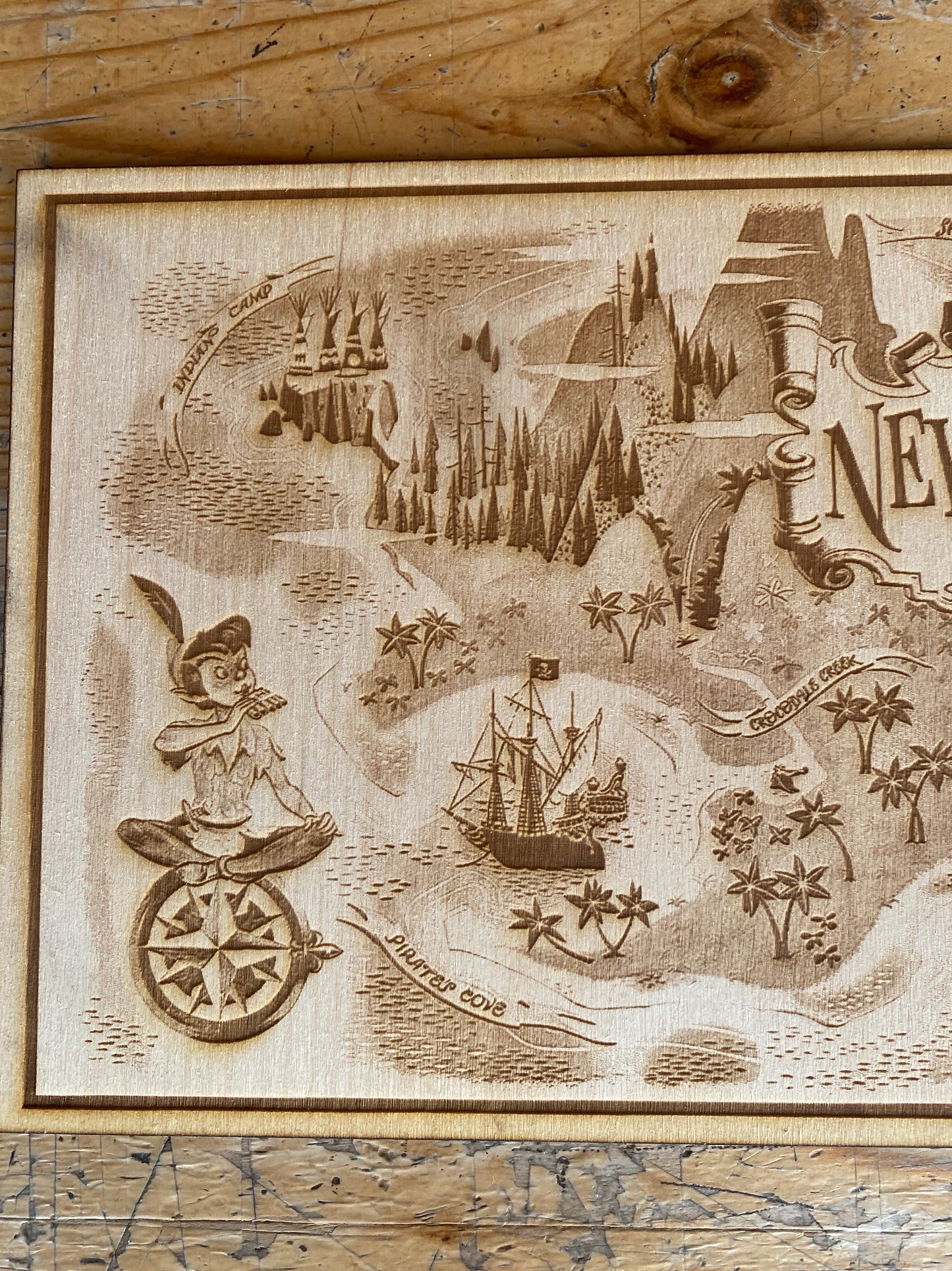 Neverland Peter Pan Inspired Map Wall Art, woodwork - Geek House Creations
