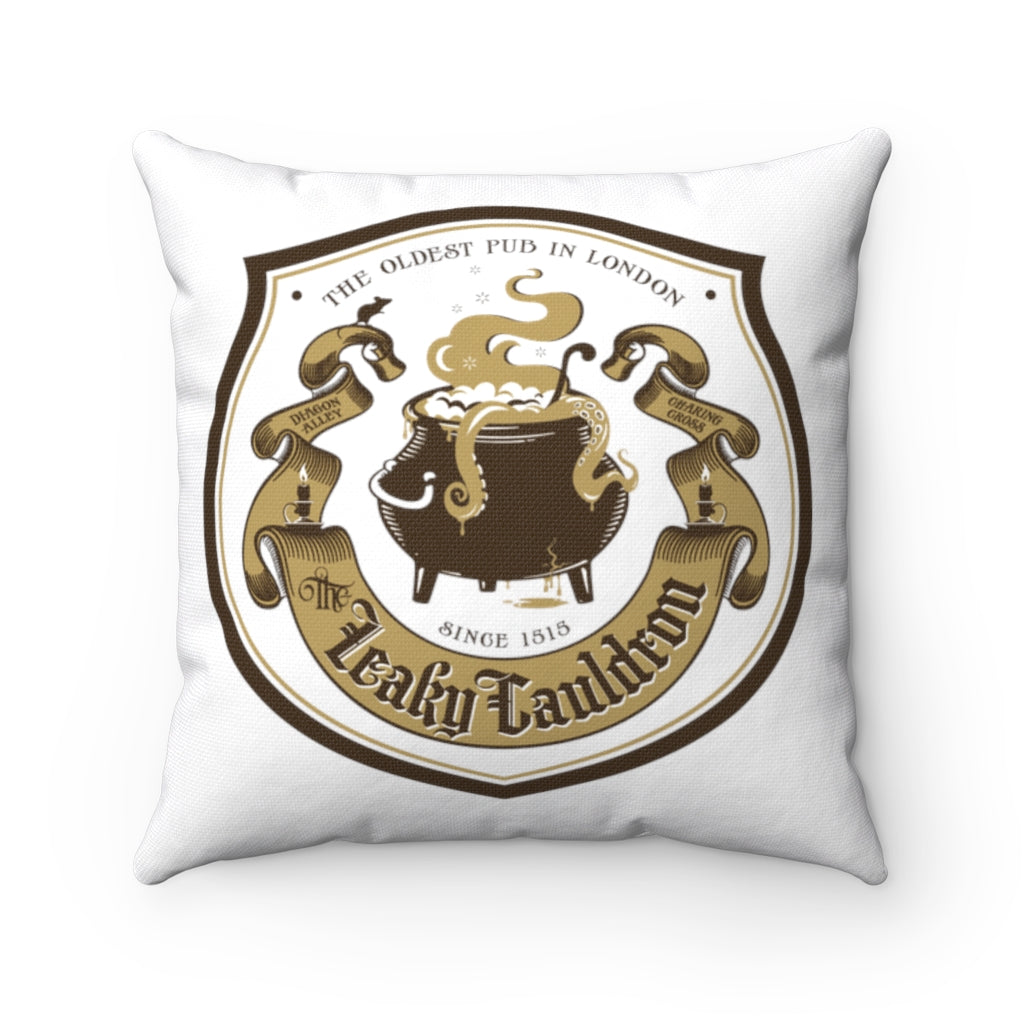 Leaky Cauldron Square Pillow, White - Geek House Creations