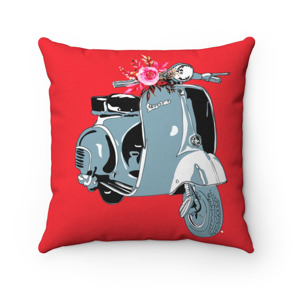 Vespa Scooter Red Spun Polyester Square Pillow - Geek House Creations
