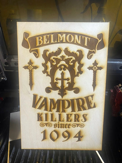 Castlevania Belmont Vampire Hunters Wall Sign, woodwork pyrography - Geek House Creations