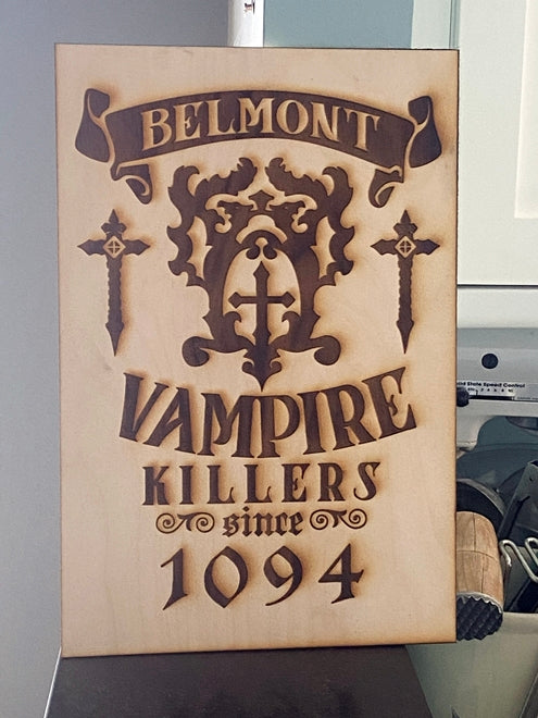 Castlevania Belmont Vampire Hunters Wall Sign, woodwork pyrography - Geek House Creations