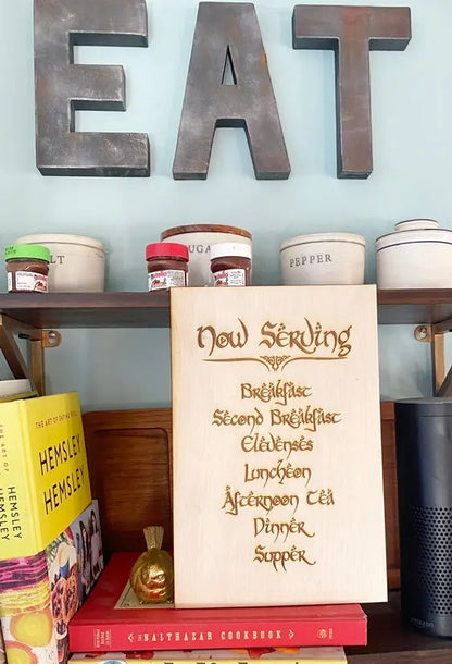 Hobbit Now Serving Elevensies Wall Sign, woodwork pyrography - Geek House Creations