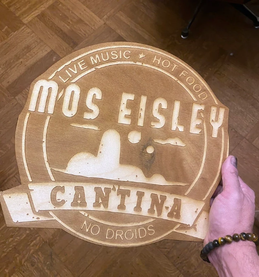 Mos Eisley Sign, woodwork pyrography - Geek House Creations