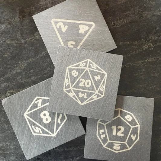 dungeons and dragons diced engraved coasters