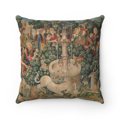 Unicorn Tapestry Square Pillow, Medieval Art - Geek House Creations