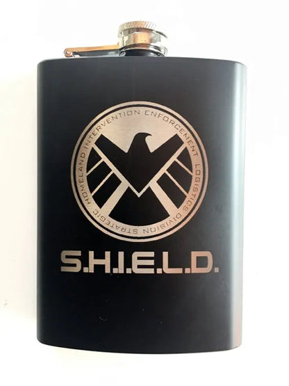 Shield Avengers Stainless Steel hip flask, MCU fan art. - Geek House Creations