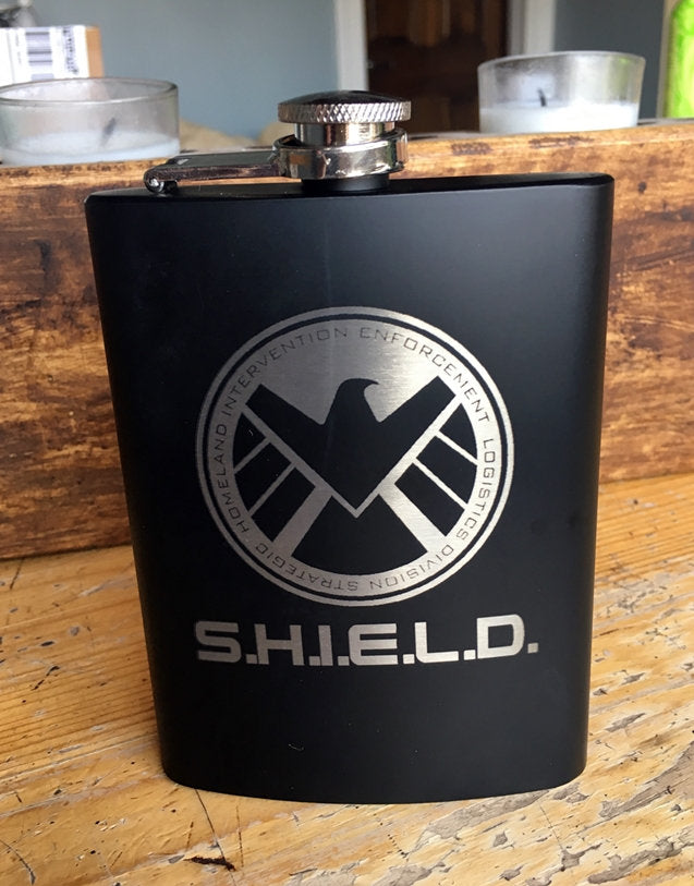 Shield Avengers Stainless Steel hip flask, MCU fan art. - Geek House Creations