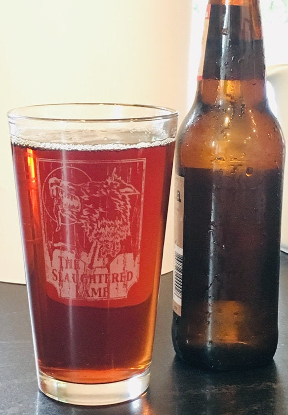 the slaughtered lamb sign from American Werewolf In London on a beer glass
