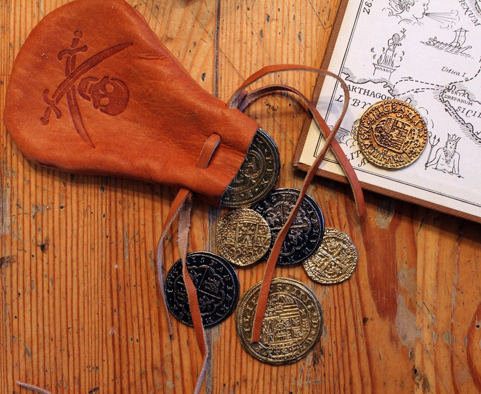 Pirate Coins with small leather "purse", great for Medieval Fantasy Cosplay, Pirate Booty - Geek House Creations
