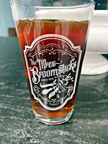 The Three Broomsticks Inn and Pub Beer Pint Glass - Geek House Creations