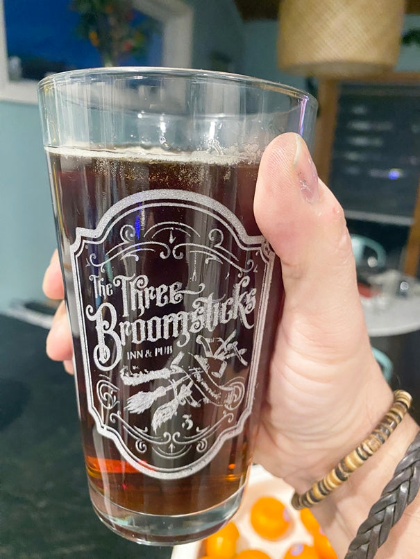 The Three Broomsticks Inn and Pub Beer Pint Glass - Geek House Creations