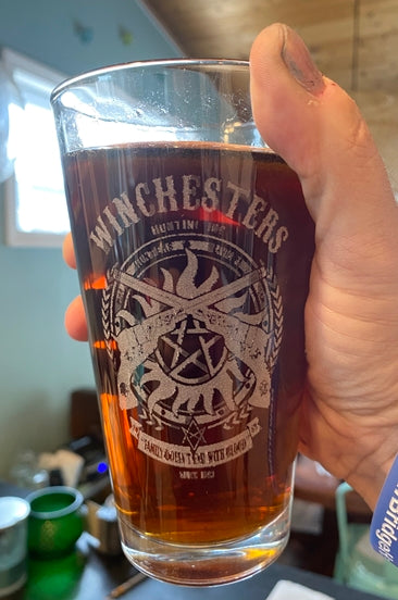 Supernatural TV Show Winchesters Hunters Club Pint Glass - Geek House Creations